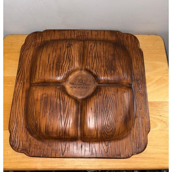 Vintage Treasure Craft Ceramic Divided Serving Tray Platter Yellow Drip Glaze - Picture 8 of 9